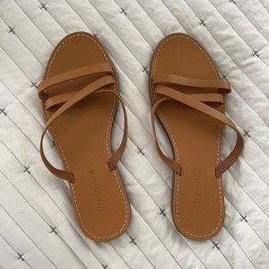 Madewell tan boardwalk strappy slide sandals